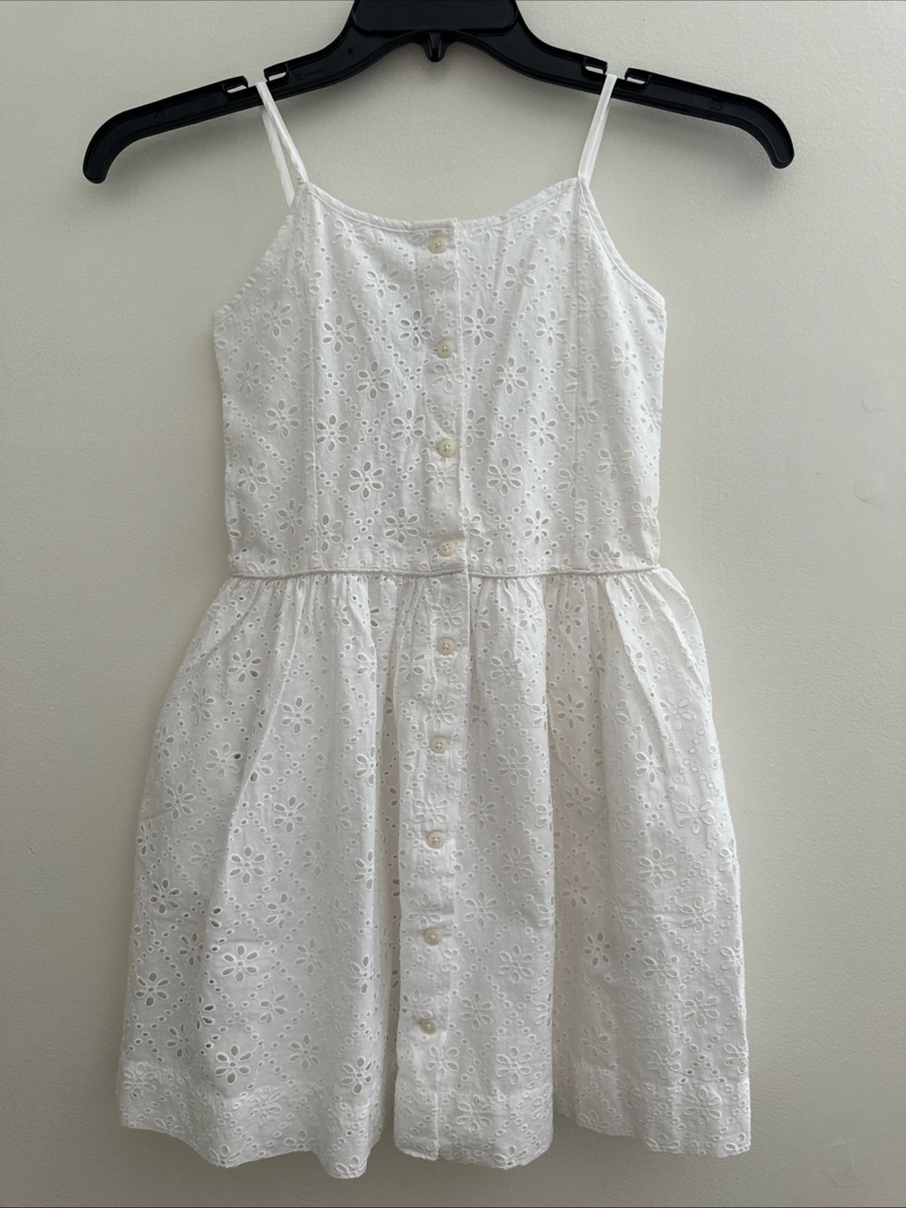 NEW Polo Ralph Lauren Girls EYELET Buttoned Cotton Dress White Fit & Flare sz 8